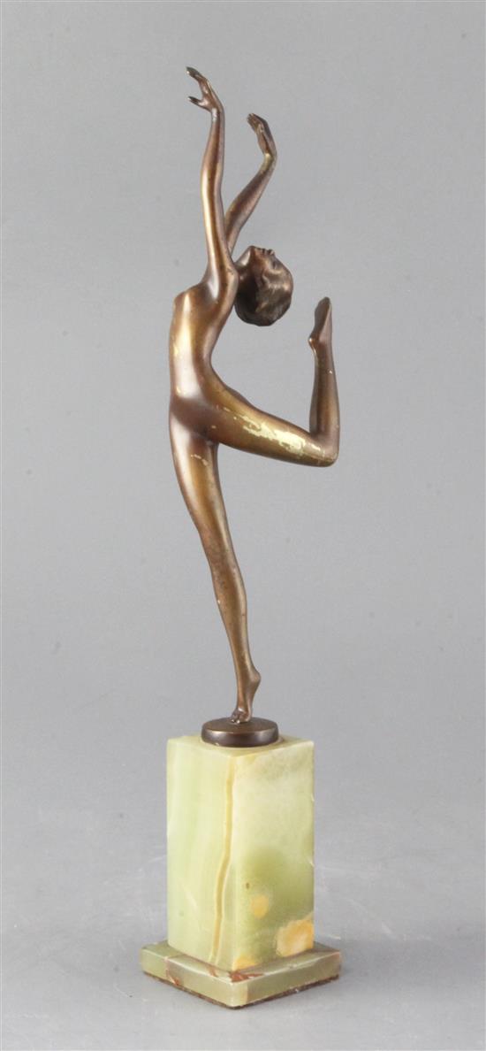 A Lorenzl Art Deco bronze figure of a dancer, height 13in.